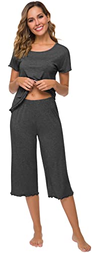 WiWi Bamboo Viscose Pajamas for Women Soft Capri Pants Pajama Sets Plus Size Sleepwear Pjs Loungewear S-4X3