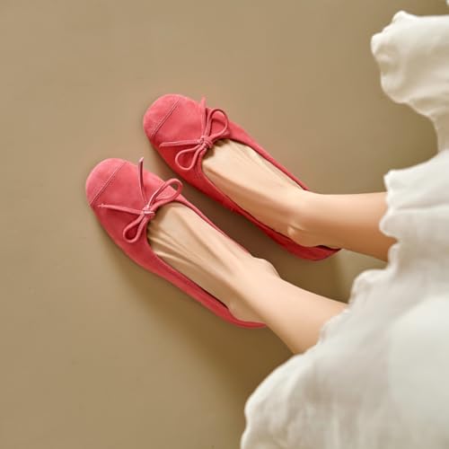 Women Cute Bow Flats Suede Square Closed Toe Ballet Flats Slip On Cap Toe Flat Shoes Comfortable Flat Heel Dress Shoes Office Work Ladies Girls Club Weekend Driver Flats Elegant 4-11 M US2