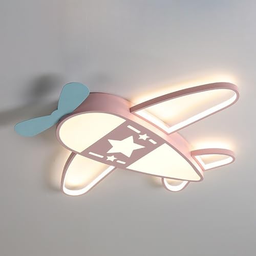 COSRUB Lámpara de Techo LED Avión Cartoon, Plafón Nórdico CCT Ajustable Luz de Techo para Dormitorio Habitación Infantil(Pink(Stepless))