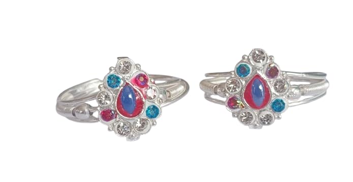 multicolor Design Thumb Rings for Women | Adjustable Minimal Stackable Bands | Lightweight Silver Rings | Set of 2-image-0