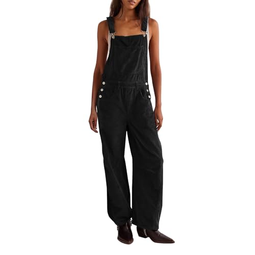 Thupmuk Corduroy Overalls for women Casual Wide Leg Jumpsuits Adjustable Straps Baggy Pants Women's Overalls with Pockets