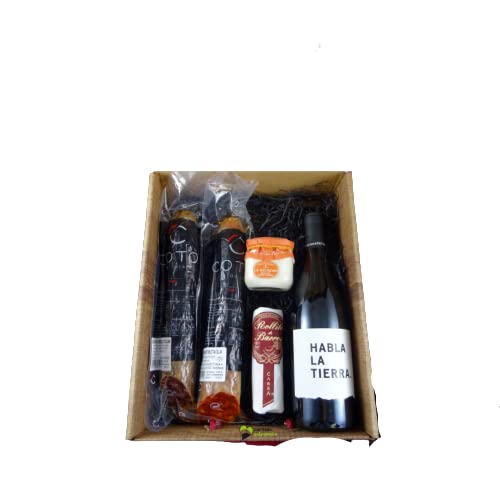 Cesta de Regalo para Empresas Gourmet con Chorizo Ibérico de Bellota, Salchichón Ibérico, Queso Rulo de Cabra, Vino Habla de la Tierra – Corazón Extremeño