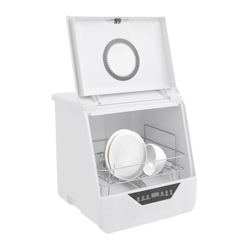 RjcdOPL Mini Lavavajillas de Mesa, Limpieza Profunda a 360°, 4 Programas (Intensivo/Estándar/Rápido/Fruta), Para Casas Pequeñas Apartamentos/Caravanas, 2-5 Personas