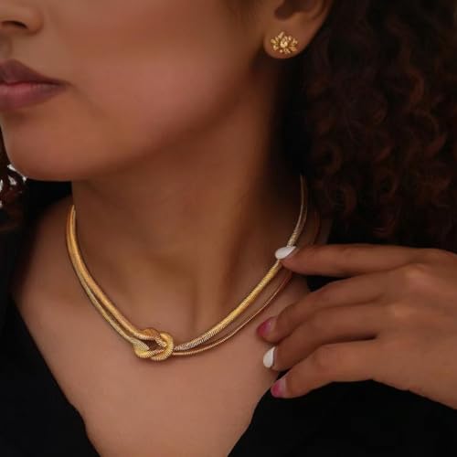 DASIQI Elegant Dual Herringbone Chain Necklace for Women | Hypoallergenic Titanium Steel Jewelry | Adjustable 16" Gold & Silver 8-Shaped Snake Knot Necklace2
