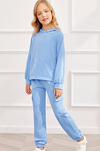 Hopeac Girl Pullover Set Sweatsuit Long Sleeve Solid Color Winter Fall Tracksuit Sweatpants Kids Tops Size 10-12 #TOP1