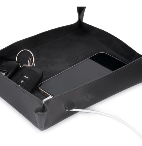 Organizador De Mesa Escritório Londo Porta Treco/Objetos Couro Legítimo(PRETO)