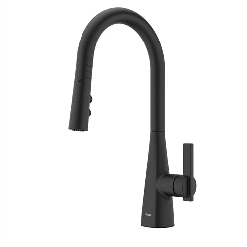 Pfister Exemplar Kitchen Faucet with Pull Down Sprayer Single Handle High Arc Matte Black Kitchen Sink Faucet NSF Certified Spot Defense Finish 1 or 3 Hole F5297EPSDB