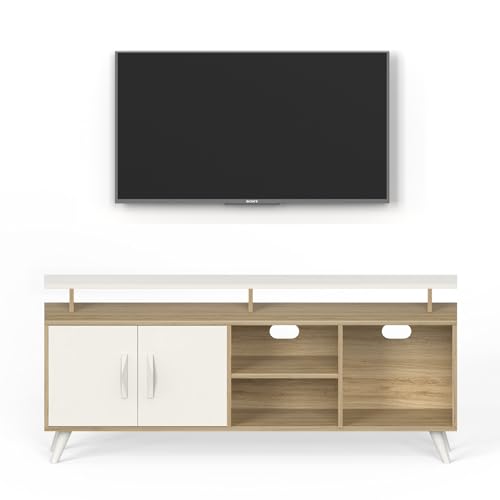 Image of Zerry Engineered Wood TV Entertainment Unit Set Top Box Stand /TV Cabinet Panel with Shelves for Books & Decor Display Unit Bed Living Room Upto 55 Inches - DIY (Light Oak & White)