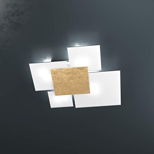 Plafonnier moderne 4 verres feuille dorée Top Light 1148/70-FO