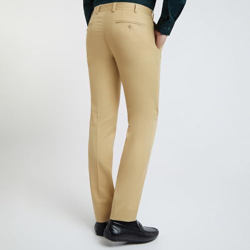 Image of Raymond Men Slim Fit Solid Pattern Polyester Blend Pleatless Formal Trouser