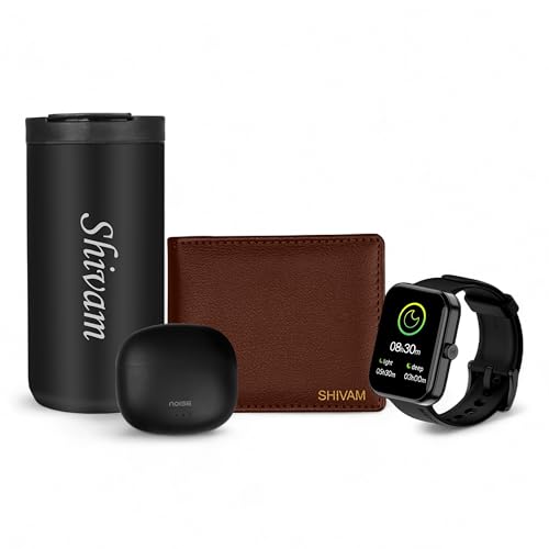 MakeYourGift Personalized Wallet Smart Watch Earbuds & Tumbler Gift Hamper | Birthday, Anniversary & Valentine's Day Gift Set | Best for Husband, Boyfriend, Father, Brother, etc (Brown)