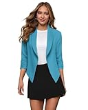 Hybrid & Company Lightweight Open Front Cardigan Classic Ruched Sleeve Work Office Blazer Suit Jackets JK1133 Turquoise/L