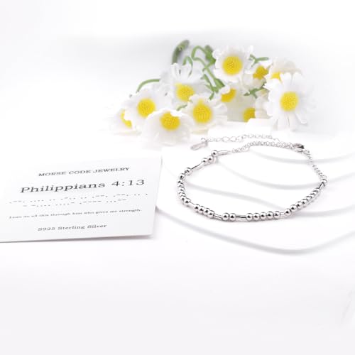 Morse Code Bracelets for Women - 925 Sterling Sliver Christian Bible Verse Morse Code Bracelets Scripture Braceles Adjustable Inspirational Faith Jewelry Religious Christian Gifts for Women Daughter3