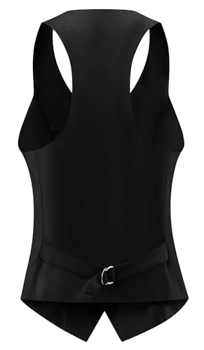 Gowjog Damen Weste Anzugweste V-Ausschnitt Westen Vintage Einreihig Westen mit Taschen Ärmellos Blazer Jacken (Schwarz,S)