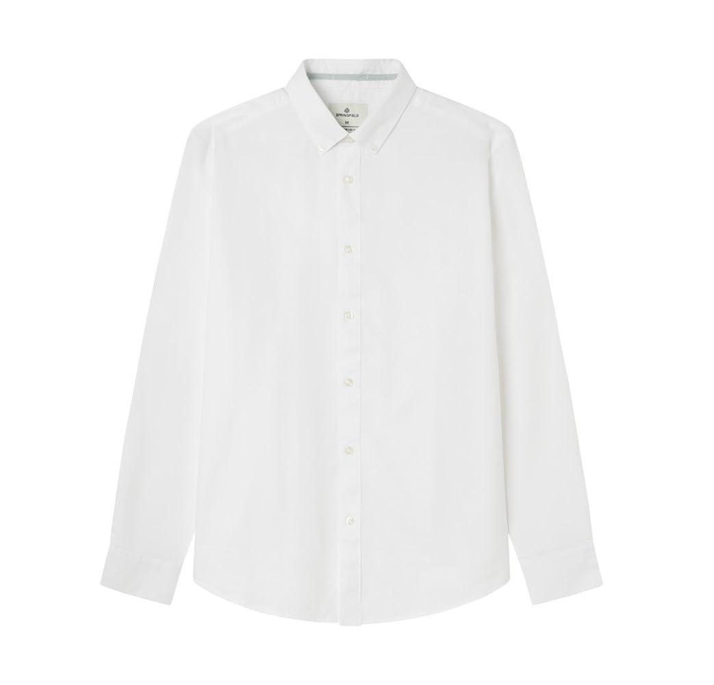 SPRINGFIELD Men's Camisa Estructura Garment Diyed Shirt, Standard White, XL