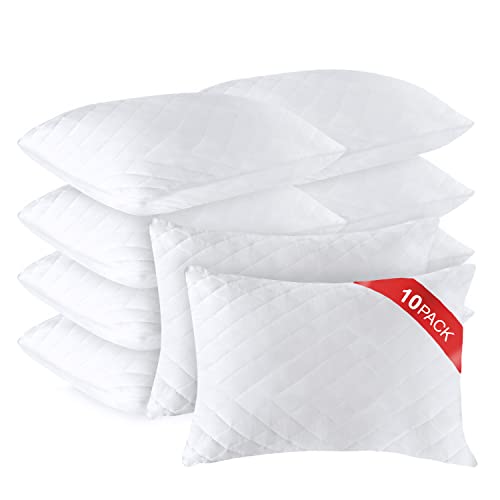 Diamond Elegant Bed Pillows in Bulk for Sleeping Queen Size 10 Pack Pillows Hotel Pillows for Side Back & Stomach Sleepers 100% Cotton Cover Microfiber Washable - Set of 10