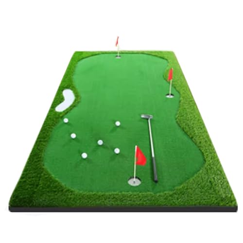 Mata golfowa do ćwiczeń wewnątrz i na zewnątrz, przenośna zielona podkładka treningowa z kubkami, flagami i szczotką do poprawy umiejętności, idealna do użytku na podwórku i w biurze