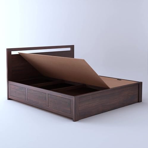 Image of FurnitureSolid Sheesham Wood Jaipur Queen Size Bed with Box Storage WoodenBed for Bedroom Solid Wood Queen Box Bed | Finish Color - Walnut, DIY