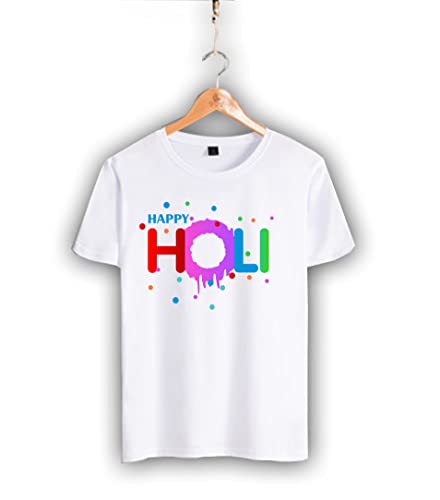 Image of Decor Production Men's /Women's Regular Fit -Colourful - Holi Tshirt Shirt for Men /Women Printed Round Neck Tshirt || Mens /Womens Tshirts Polycotton Half Sleeve