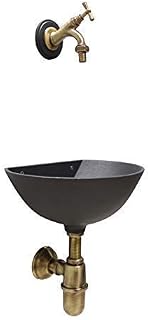 Fonderia Bongiovanni Fuente de jardín exterior | Lavabo de exterior | Modelo 600 303B | con grifo de latón bruñido y sifón | para casa jardín | Fuente de pared de exterior