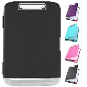 Clipboard with Storage, Large Capacity Nursing Clipboards with Low Profile Clip, Heavy Duty Plastic Storage 8.5×11 Clip Board with Pen Holder, Side-Opening, A4 Organization Box for Writing