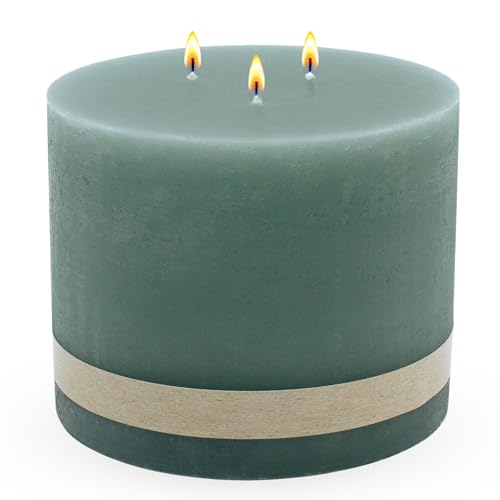 Spetebo XL 3-Docht Kerze Ø 14 cm unparfümiert - grün - Große...