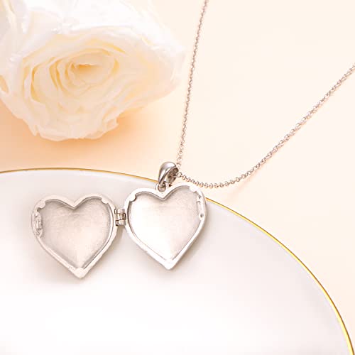 Ladytree S925 Sterling Silver Love Heart Mother and Daughter Keepsake Hold Pictures Photo Locket Memory Pendant Necklace Gifts for Women Grandma Mother Daughter2