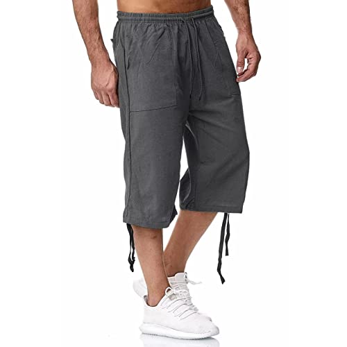 Rela Bota Men's Cotton Linen Pants Casual Beach 3/4 Shorts Summer Trousers Elastic Waist Lightweight2