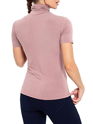 Image of AUHEGN Women's Mock Turtleneck Top Short Sleeve Lightweight Active T-Shirt (S-XXL)