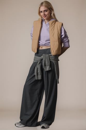 LifeShe Corduroy Puffer Vest for Women Sleeveless Zip Up Cropped Waistcoat Lightweight Padded Gilet Jackets4