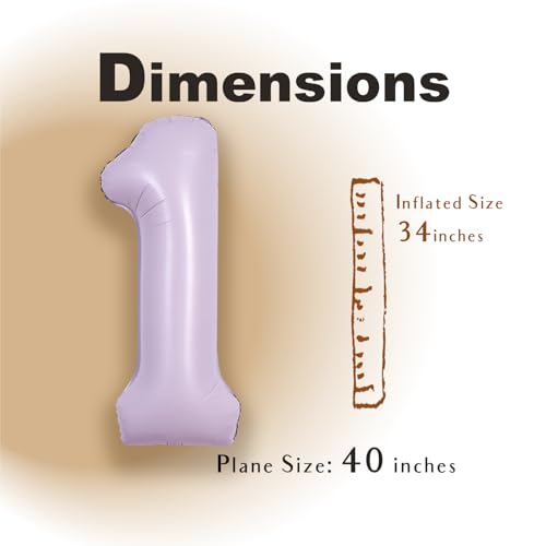 Image of SUWEN 40 Inch Light Purple Large 1 Balloon Number Big Foil Helium Lavender Number Balloons Huge Mylar 0-9 Giant Jumbo Happy 1st Birthday Party Anniversary Decorations