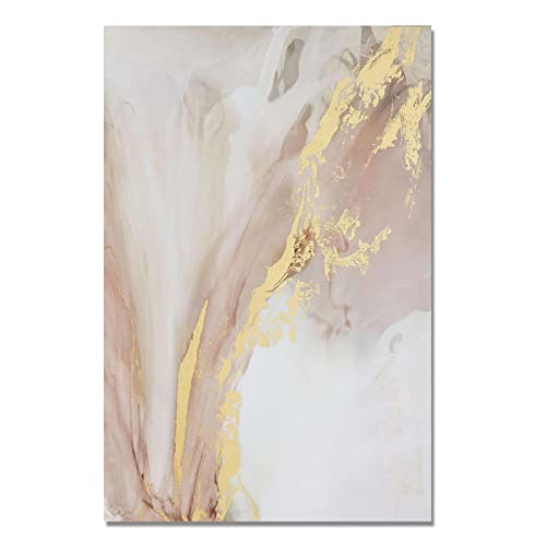 Amazon.co.jp: 絵画絵ピンクホワイトゴールド抽象川キャンバス絵画
