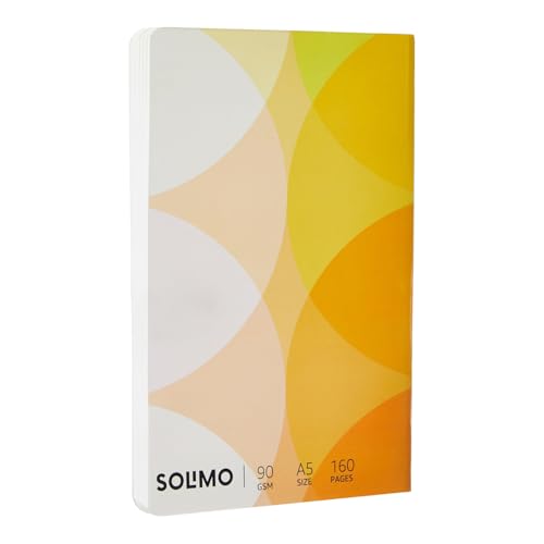 Image of Amazon Brand - Solimo A5 Ruled Notebook | 90 GSM | Flat Lay Binding | Rounded Corners | Flexible Soft Cover | Suitable for Sketching or Doodling, To-do lists & more (160 Pages)