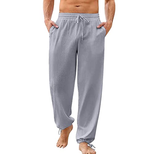 Pantalon en coton et lin homme léger style sarouel coupe confortable ample été à lacets