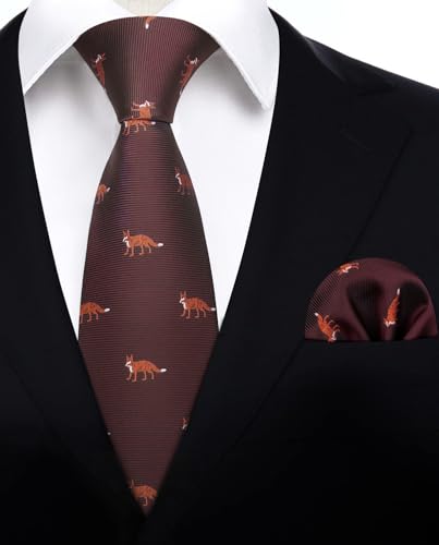 Image of HISDERN Ties for Men Classic Animal Tie and Pocket Square Set Jacquard Woven Silk Neckties Handkerchief Wedding Party