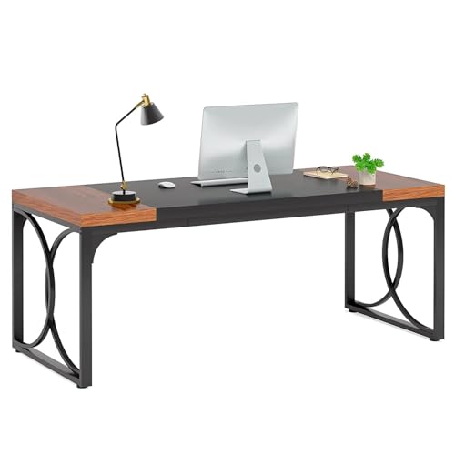Image of TEKAVO Large Office Table | 160 CM | Computer Table for Home Office | D Type | Black & Rustic Brown - DIY