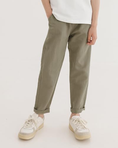 CUNYI Boys Linen Pants Lightweight Breathable Beach Pants Pull-on Casual Outfits with Elastic Waist2