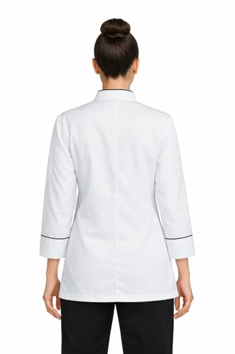 Image of Same Fit Women Chef Coat for Hotel Restaurant & Kitchen Staff | White Chef Uniform with Black Piping | Professional Chef Jacket for Women