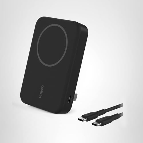 Belkin BoostCharge Pro Wireless Power Bank 10000mAh with Qi2, MagSafe Compatible Portable Charger + Built-in Pop-up Kickstand, For iPhone 17, iPhone Air, 16, 15, 14, Pixelsnap and More - Black