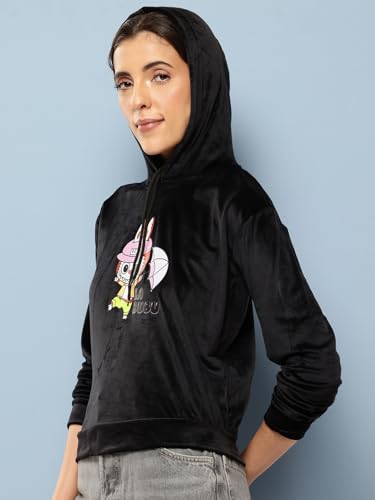 Image of Aarika Womens Winter Wear Green Colour Printed Velvet Hoodie