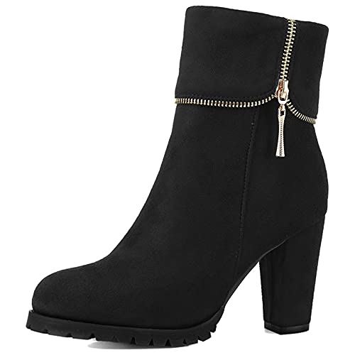 Gicoiz Womens Elegant Block High Heeled Ankle Cuff Chelsea Boots