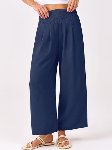 Image of ANRABESS Womens Wide Leg Palazzo Pants with Pockets | Lightweight Breathable High Waisted Pants, Beach Vacation Flowy, Lounge & Casual Summer Trousers
