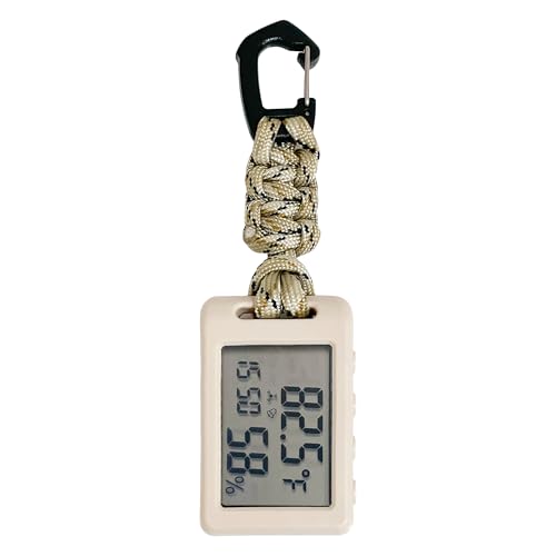 Digital Indoor Room Thermometer with Clock,Small Smart Temperature Humidity Monitor with Lanyard,Travel Clock with Accuracy Display Time Date Max/Min Record for Bedroom Living Room Office (White)