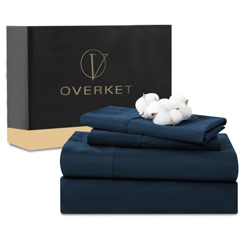 Image of 1000 Thread Count Egyptian Cotton Sheets Queen Size Set 4PCS Sateen Weave Soft Breathable 16-Inch Deep Pocket(Queen,Navy)
