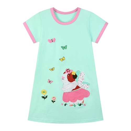 Image of HILEELANG Little Girl Short Sleeve Dress Easter Cotton Casual Applique Tunic Shirt Dresses
