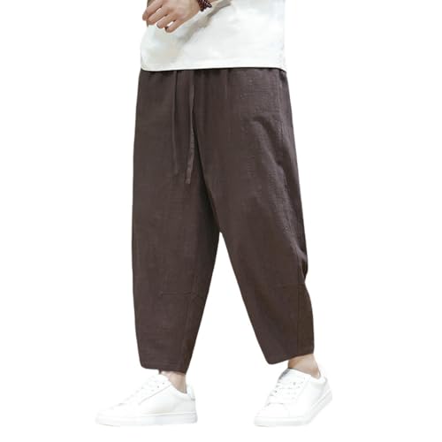 Pantalon court en coton et lin homme coupe ample avec cordon
