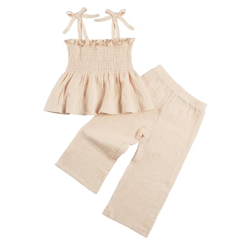 Miipat Baby Girl Summer Outfit 2Pcs Sleeveless Pants Set Infant Toddler Spaghetti Strap Ruffle Crop Top Clothes Set
