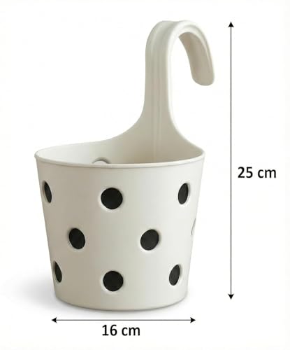 Image of Premium Hook Planter with Inner Pot | Polka Dot Hanging Planter for Balcony & Railings | Sturdy Plastic | Built-in Drainage | Vibrant Colours | Indoor & Outdoor Gardening (3, Orange)