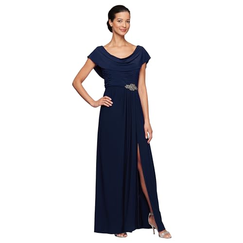 Image of Alex Evenings Women's Long Cowl Neckline Mother of The Bride Dress, Formal Event Gown (Petite and Regular Sizes)