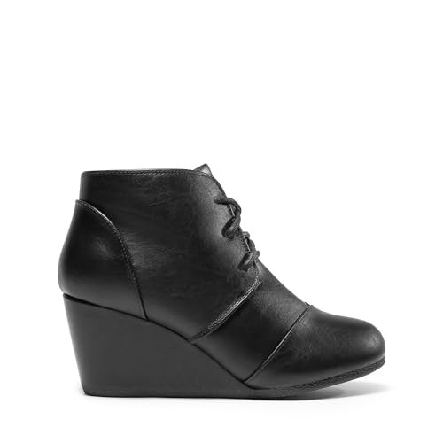DREAM PAIRS TOMSON Women's Casual Fashion Outdoor Lace Up Low Wedge Heel Booties Shoes black Pu 7.5 B(M) US